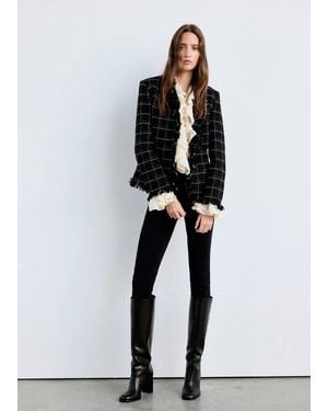 Mango Tweed Blazer With Fringe - Black