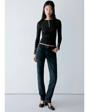 Mango Maglietta Semitrasparente Bottoni Nero