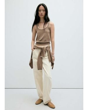 Mango Top Luccapk Marron Moyen - Blanc