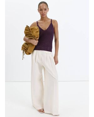 Mango Openwork Lurex Knit Top - White