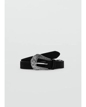 MANGO TEEN Engraved Buckle Belt - Black