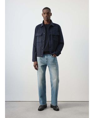 Mango Suede-Effect Jacket With Pockets - Blue