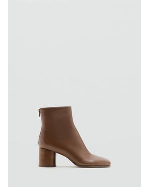 Mango Leather Ankle Boots With Block Heel - Brown