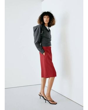 Mango Straight Mid-Rise Bermuda Shorts - Red