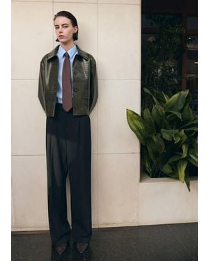 Mango Croc-Effect Faux Leather Jacket - Green