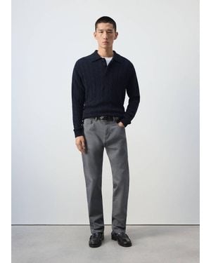 Mango Pullover Polo 100% Lana Maglia Intrecciata - Blu