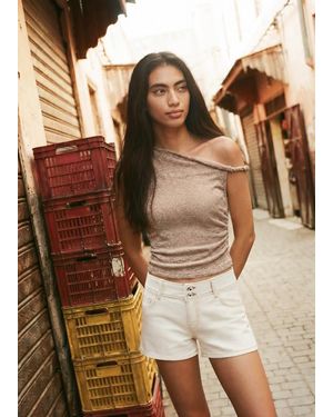 MANGO TEEN Asymmetric Textured Top - Brown