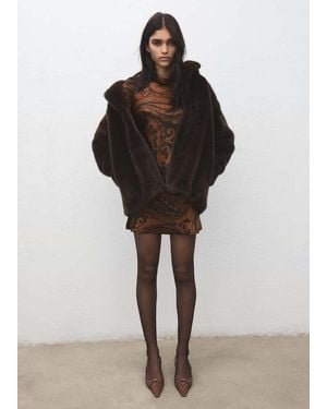 Mango Paisley-Print Satin Dress - Orange