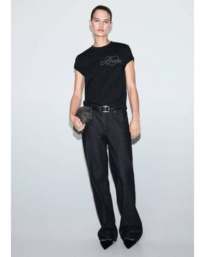 Mango Rhinestone Message T-Shirt - Blue