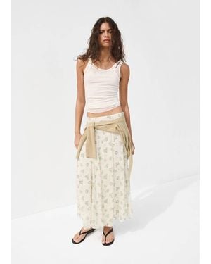 Mango Floral Skirt With Godets Off - White