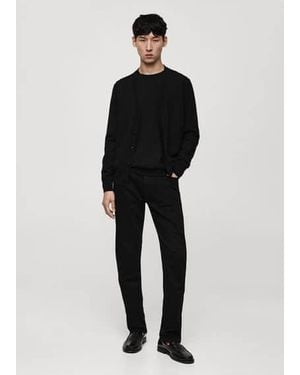 Mango Merino Wool Button Cardigan - Black