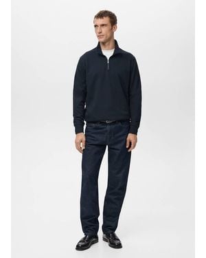 Mango Regular-Fit Zip-Neck Sweatshirt - Blue