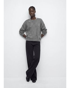 MANGO TEEN Jersey With Frayed Details - Grey