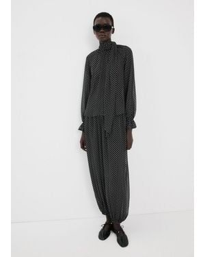 Mango Polka Dot High-Neck Blouse - Black