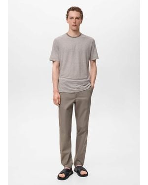 Mango Striped Slim-Fit Linen T-Shirt - White