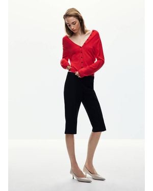 Mango Knitted Button Cardigan - Red