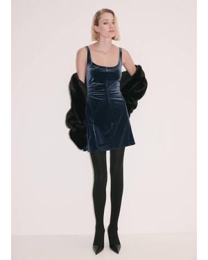 Mango Vestito Corto Velluto Blu Notte