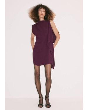 Mango Dress With Asymmetrical Neck And Metallic Detail - Purple