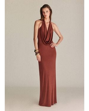 Mango Satin Knit Dress With A Draped Neckline - Brown