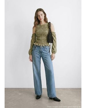 MANGO TEEN Ruched Cut-Out Blouse - Blue