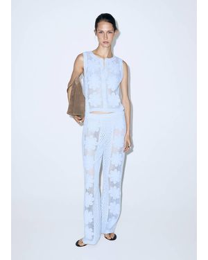 Mango Embroidered Openwork Knit Gilet - Blue