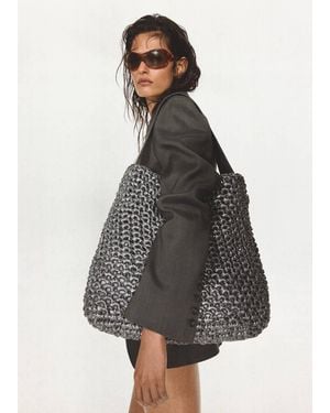 Mango Braided Leather Maxi-Bag - Grey