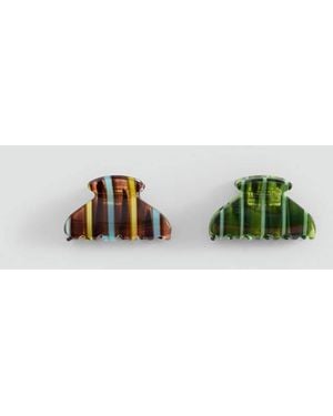MANGO TEEN Pack Of 2 Striped Hair Clips - Green