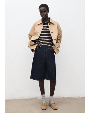Mango Maglietta Collo Polo Righe Marrone - Blu