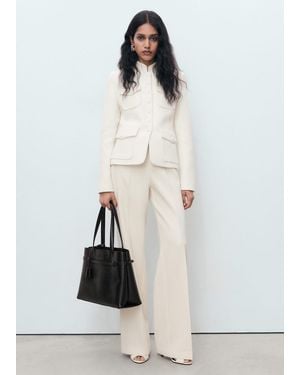 Mango Bouclé Jacket With Pockets - White