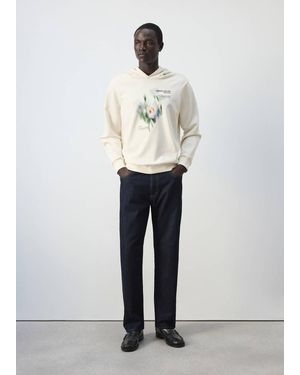 Mango 100% Cotton Sweatshirt With Embroidered Graphic On The Chest - White