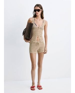 Mango Crochet Buttoned Gilet - Natural