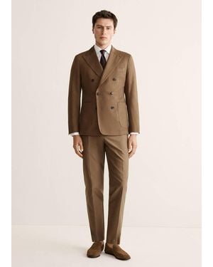 Mango Double-Breasted Lyocell And Cotton Suit Jacket - Natural