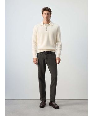 Mango Pullover Polo Misto Lana Cotone Coste Bianco Sporco