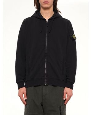 Stone Island 6100067 Brushed Cotton Zip-Up Hoodie - Black