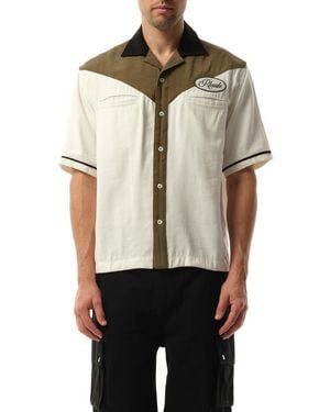 Rhude 'Town&Country Bowling Shirt, Short Sleeves, Military/Off, 100% Polyester, Size: Small - Natural