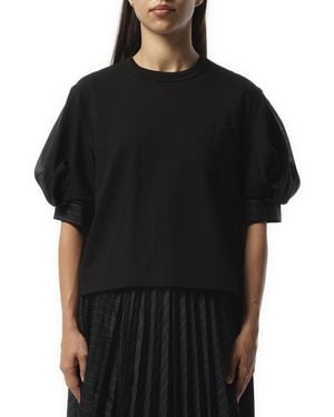 Sacai X Spun Organza X Cotton Jersey T-Shirt, Short Sleeves, 100% Polyester - Black