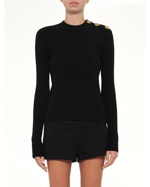 Balmain Ls High Collar Knit Pullover - Black