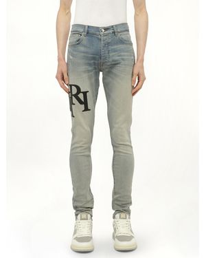 Amiri Staggered Logo Skinny Jeans, 100% Cotton - Blue