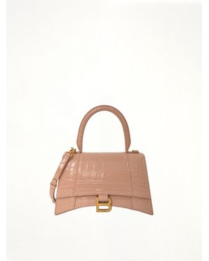 Balenciaga Hourglass Small Croco Embossed Bag - Pink