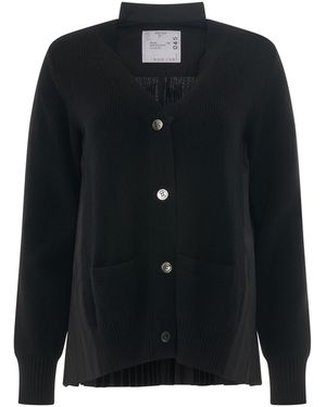 Sacai Classic Shirt Panel Wool Cardigan - Black