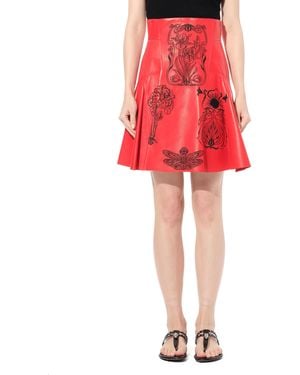 McQueen Lth Mini Skirt, Blk - Red