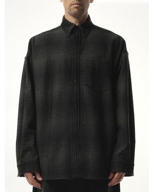 Balenciaga Oversized Wool Check Shirt, 100% Polyester - Black