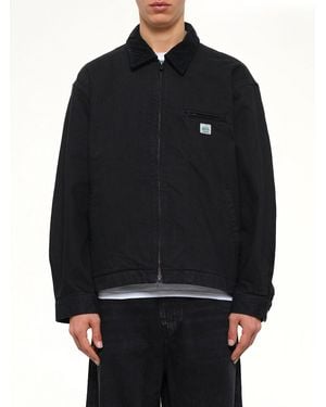 vowels Garment Dyed Zip Up Jacket - Black