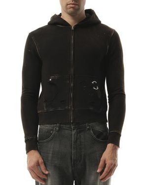 we11done Piercing Detail Hoodie Zip-Up, 100% Cotton, Size: Large - Black