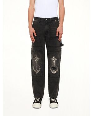 THUG CLUB Studded Knee Carpenter Trousers - Black