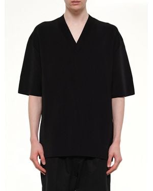 Ami Paris Short Sleeve V-Neck Jumper - Black