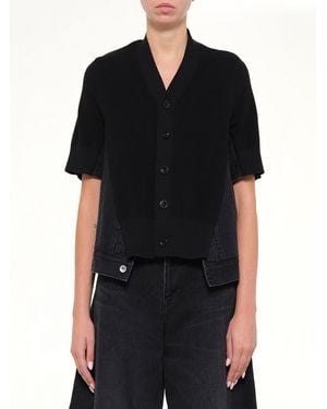Sacai Denim X Knit Ss Cardigan - Black