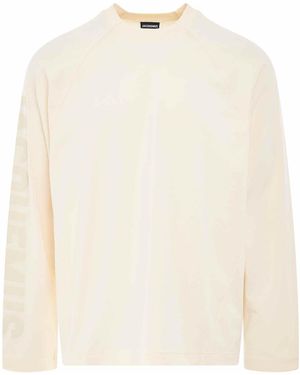 Jacquemus Typo Logo Long Sleeve T-Shirt, 100% Cotton, Size: Large - Natural