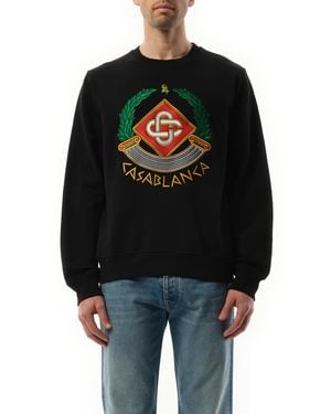 CASABLANCA Embroidered Cotton Crew-Neck Sweatshirt - Black