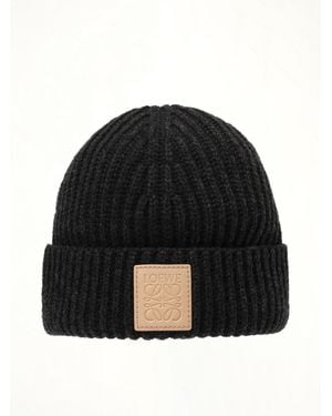 Loewe Leather Patch Beanie - Black